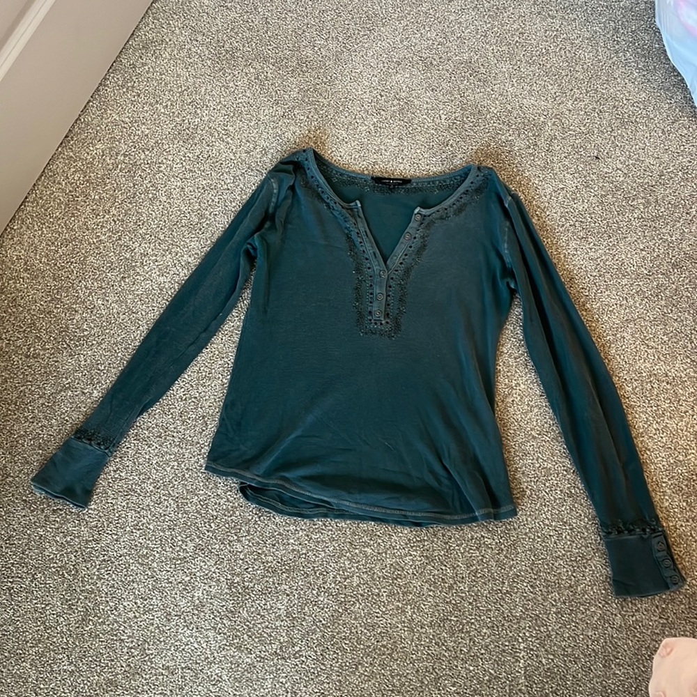 Lucky Brand Blue Long Sleeve Henley Shirt Women’s Size Small